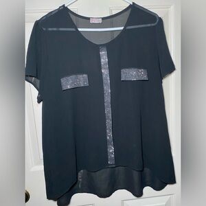 Celine By Champion Black Sheer Sequin Women’s Lightweight‎ Blouse L